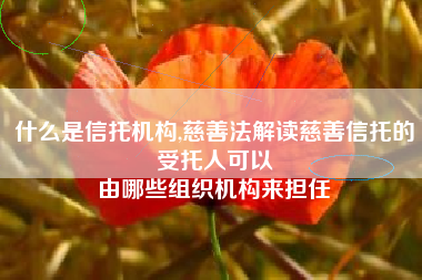 什么是信托机构,慈善法解读慈善信托的受托人可以
由哪些组织机构来担任 什么是信托机构,慈善法解读慈善信托的受托人可以
由哪些组织机构来担任