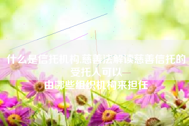 什么是信托机构,慈善法解读慈善信托的受托人可以
由哪些组织机构来担任 什么是信托机构,慈善法解读慈善信托的受托人可以
由哪些组织机构来担任